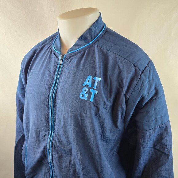 AT&T Jacket Mens Large Navy Blue Nylon Bomber Logo Employee Uniform Windbreaker - Picture 5 of 10